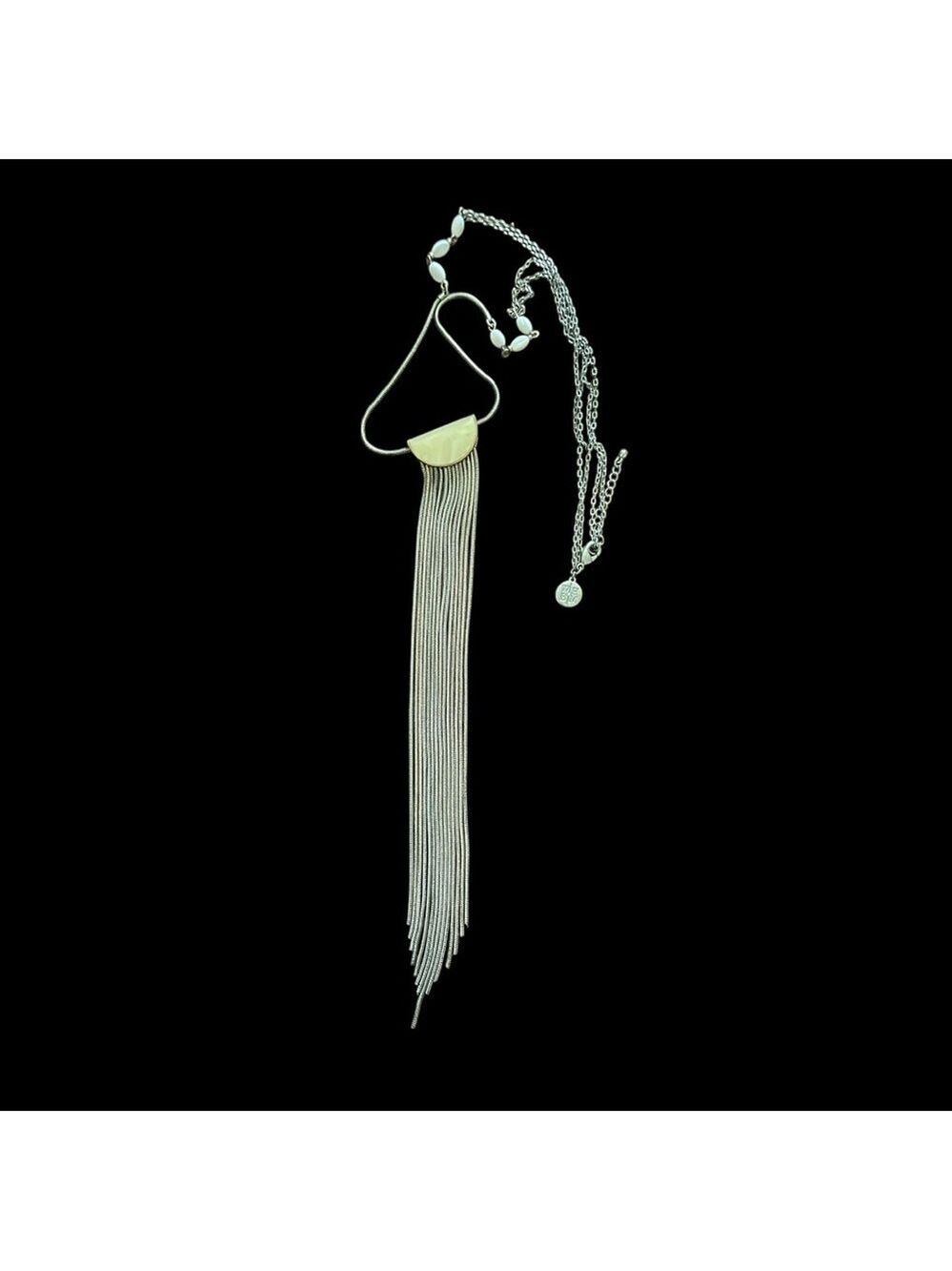White House Black Market Silver and Cream Chain Necklace, Long Elegant Chains.